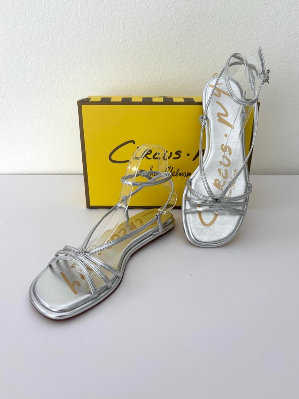 Circus by Sam Edelman Olana Strappy Flat Sandal Silver Minimalist Modern 8